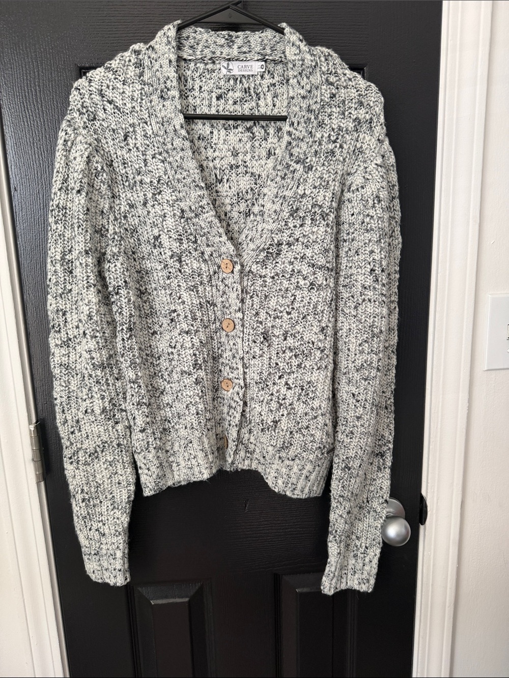 Carve Designs Black and White Speckled Knit Cardigan